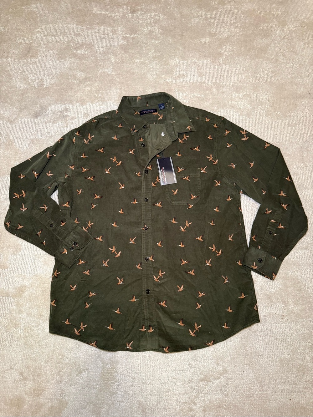 Roundtree & Yorke Olive Green Duck Button Down